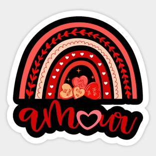 Amour with Boho Vintage Rainbow for Valentine's Day Couples Sticker